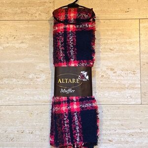 NWT Altare Pink/Blue Oversized Plaid Muffler